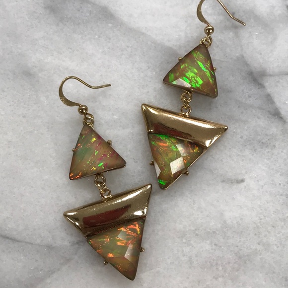 Iridescent Deco Triangle Earrings, NWT - Picture 8 of 8